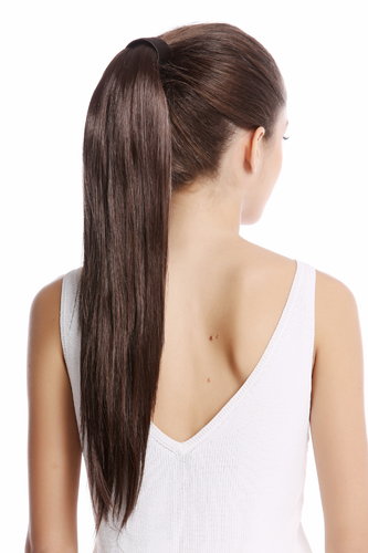 Srosy-6 Hairpiece PONYTAIL with comb and snapwrap long straight dark to medium brown 21"
