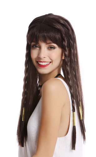 Wig Ladies Women Carnival long brown fringe bangs plaited strands Cleopatra Odalisque Arabian Night