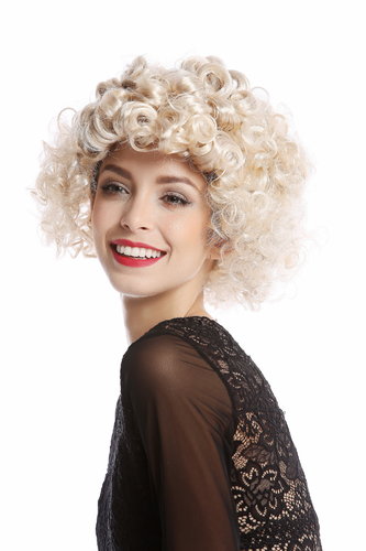 Wig Lady Women Halloween Carnival Cosplay 80s Diva Popstar mixed blond & curls curly short