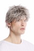 Men Gents Wig short casual to wild backcombed teased up youthful modern look silver gray grey