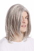 Men Gents Wig long straight middle parting aged rock star youthful modern look silver gray grey