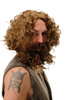 6098A+B-P6 Wig & Beard set Halloween Carnival Stone Age Men Wild Man hermit hipster light brown