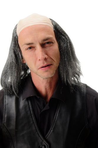 Wig Halloween Carnival crazy old half bald dark gray grey hair Igor Einstein Frankenstein