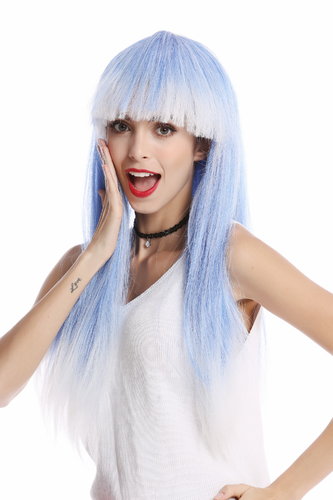 -PC3TP60 Lady Wig Halloween Carnival long straight bangs glam disco dancer blue white