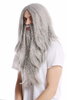 PW0210-ZA68E Wig & Beard Halloween carnival long smooth gray grey Wizard sorcerer Prophet Old Biker