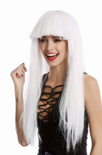 1373-60 Lady Wig Halloween Carnival long straight bangs glam disco dancer white Snow Queen