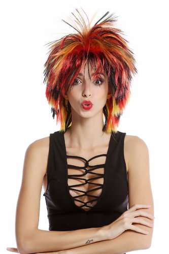 91285 Lady and Men Fan Wig long Black Red Yellow wild punk wave 80s style Germany