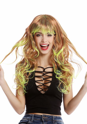 91379-ZA91TZA350 Lady wig Halloween Carnival straggly wet look curly bangs ombre red yellow