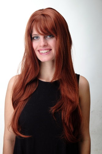 GFW09-130 Lady Quality Wig long straight layered fringe bangs reddish rust copper brown