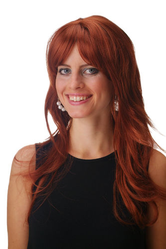 GFW242-130 Lady Quality Wig long slightly wavy long fringe parted sideways light copper red brown
