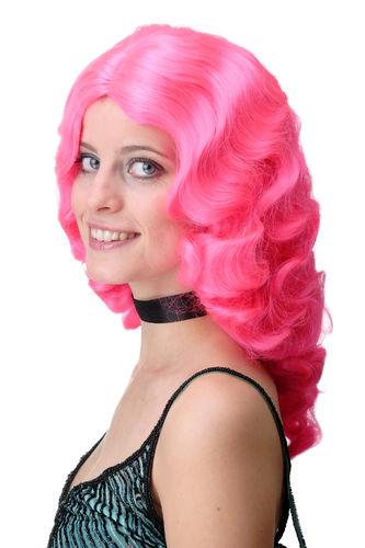 Quality Lady Wig Classic Hollywood Diva Femme Fatale water wave wavy long voluminous pink