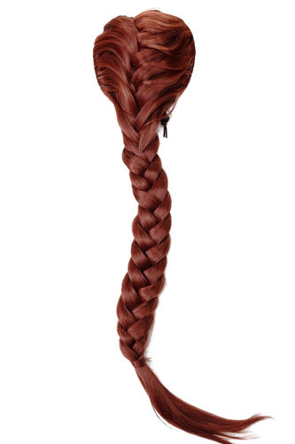 NC006-131 Hairpiece Ponytail cue queue plaited braided halfwig very long elaborate red redbrown