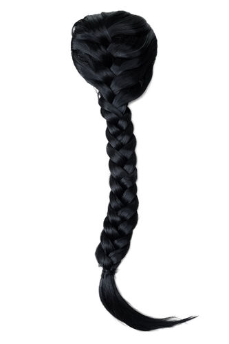 T1402-1 Hairpiece Ponytail cue queue plaited braided halfwig very long elaborate deep black