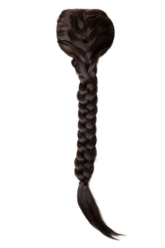 T1402-1 Hairpiece Ponytail cue queue plaited braided halfwig very long elaborate brown