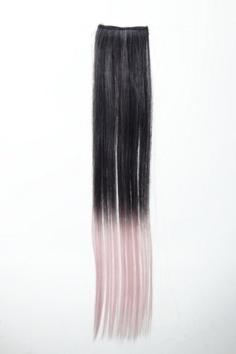 1 x Two Clip Clip-In extension strand highlight straight long black bright pink mix