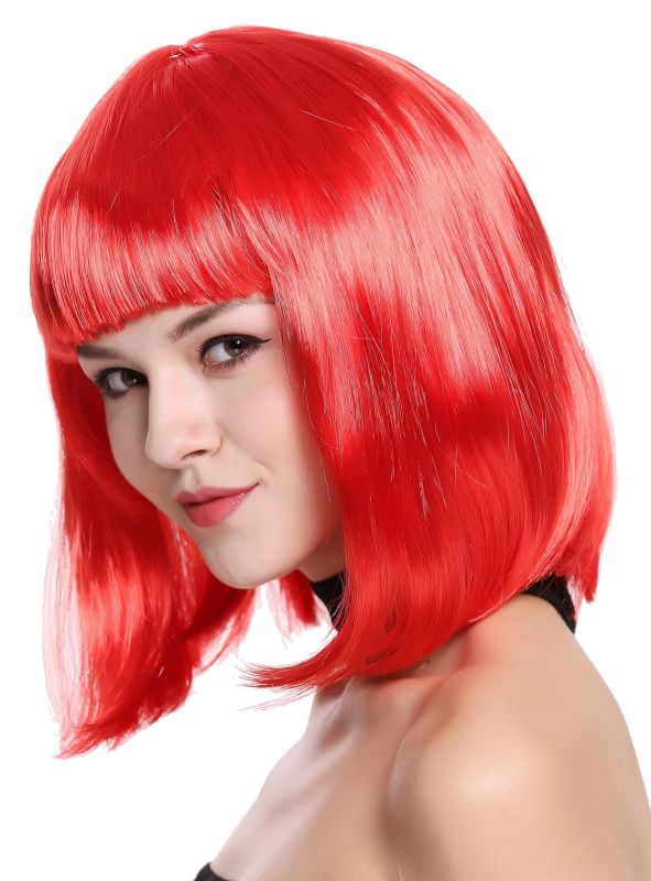 WIG ME UP Damenperücke – Kurzhaar-Bob, Pony, Glatt, Rot/granatrot | Kunstfaser, Kopfumfang Bis 60 Cm