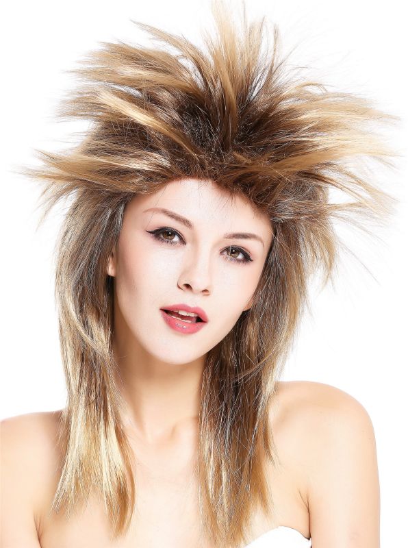 Men Ladies Party Wig 80s Punk Wave Pop Star Brown Mix 90891 Za4tza7