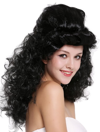 Wig Ladies Women Cosplay Baroque Renaissance Beehive bun long curls black  90904-ZA103