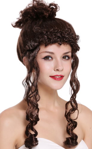 Lady Party Wig Victorian colonial bun long ringlets dark brown  CXH-007-P4