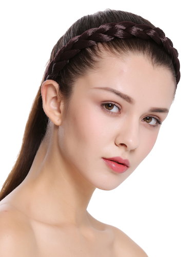 CXT-005-035 hair band hair loop Alice band plaited traditional 2 clips clip in 1 inch wide brown