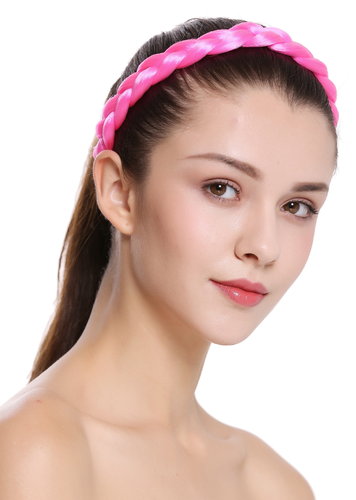 CXT-005-309 hair band hair loop Alice band plaited traditional 2 clips clip in 1 inch wide pink