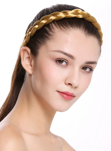 CXT-005-126 hair band hair loop Alice band plaited traditional 2 clips clip in 1 inch wide blonde