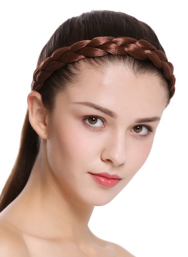 CXT-005-033 hair band hair loop Alice band plaited traditional 2 clips clip in 1 inch wide reddish