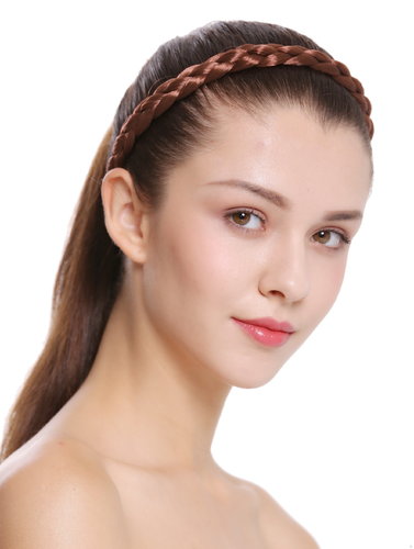 CXT-006-033 hair band hair loop Alice band plaited traditional 1 inch wide reddish brown