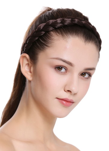 CXT-005-006 hair band hair loop Alice band plaited traditional 2 clips clip in 1 inch wide brown