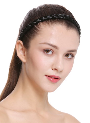 CXT-008-001 hair band hair loop Alice band plaited traditional 0.5 inches wide braid pitch black