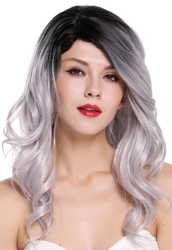 RGF-6326-TT1B/SILVER Lady Quality Wig long wavy parting ombre black silvery grey gray