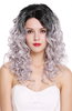 RGF-6467C-T1B/SILVER Lady Quality Wig Parting Long Voluminous Curls Ombre Black Silvery Gray