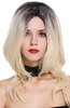 Lady Quality Wig Shoulder Length Short Wavy Middle Parting Ombre Black Platinum Blond