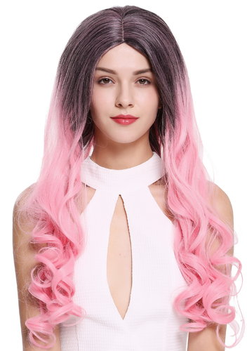 ZM-1707-1BT231 Lady Quality Wig Long Smooth Curled Tips Middle-Parting Ombre Black Pink