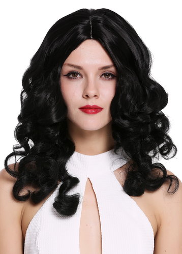 6069-1B Lady Quality Wig long curled noble baroque ringlets middle parting black