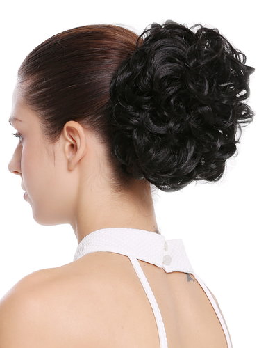 Q0147-1B Hairpiece Hairbun Bun Hairrose voluminous curled large clip/clamp black