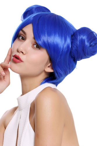YZF-7044-TF2517 Lady Quality Cosplay Wig short wild bob 2 removeable hairbuns buns blue