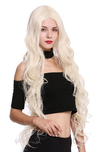 SA096 Lady Quality Wig very long Rapunzel light blond wavy slightly curled middle-parting