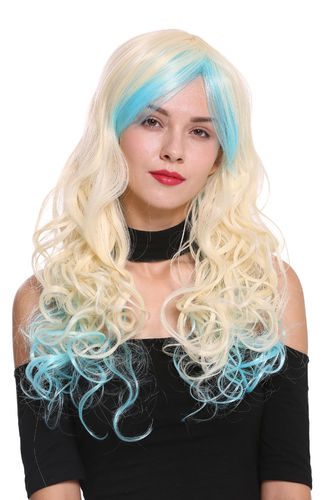 YZF-7183-T2334 Lady Quality Cosplay Wig long curled curls parting platinum blue mix