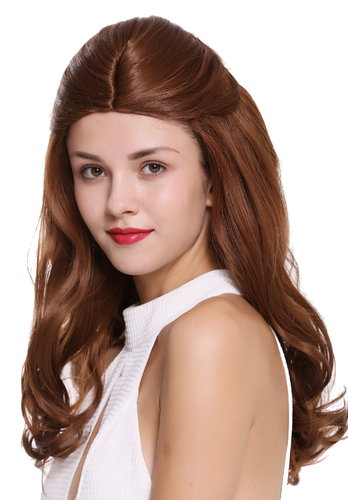 SA086-M30H Lady Quality Wig Cosplay long wavy middle-parting tied back ponytail light auburn