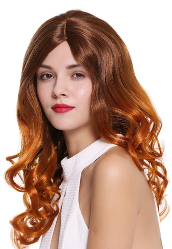 SA097 Lady Quality Wig long curled curls parting Ombre brown red mix