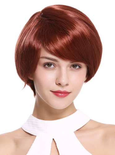 6082-350 Lady Quality Wig Longbob Bob short straight red copper red long fringe parted 12"