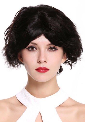 Quality women's wig lady monofilament black short wild curls wavy MS-16321-MT-1B