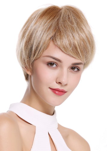 Quality women's wig monofilament short sleek boyish blonde platinum highlights lady