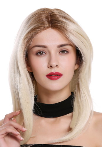 Quality wig lace front partial monofilament side parting long sleek ombre brown blonde 21,6 inches