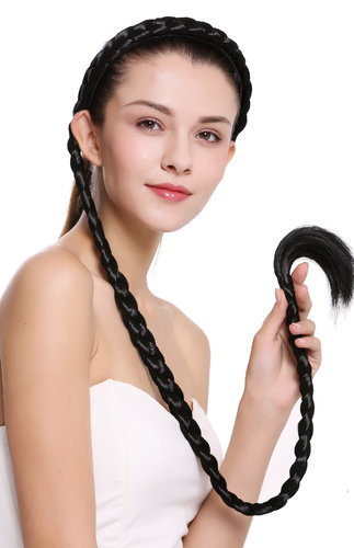 hairpiece plat plaited to Alice band very long livery black 37,5 inches N1038-1