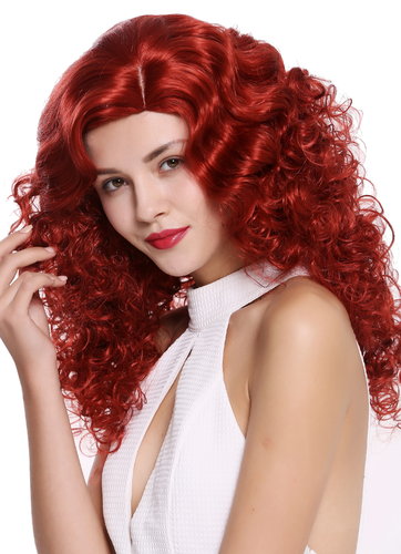 Quality women's wig lady long voluminous side parting curls pomp red 1355AB-137