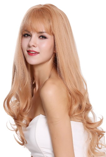 Quality women's wig fringe long sleek ends with soft curls blonde ash blonde reddish blonde mix