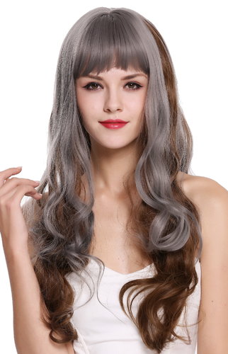 Quality women's wig long fringe wavy curly Balayage highlights grey brown lady MS1725-10/10A