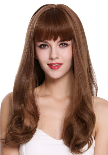 Quality women's wig lady long fringe brown mix wavy ends wavy tips 1574-10/12